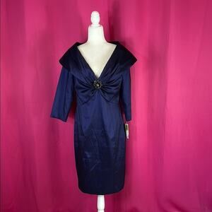 KM Collections by Milla Bell navy blue sheath cocktail party dress, 14 NWT